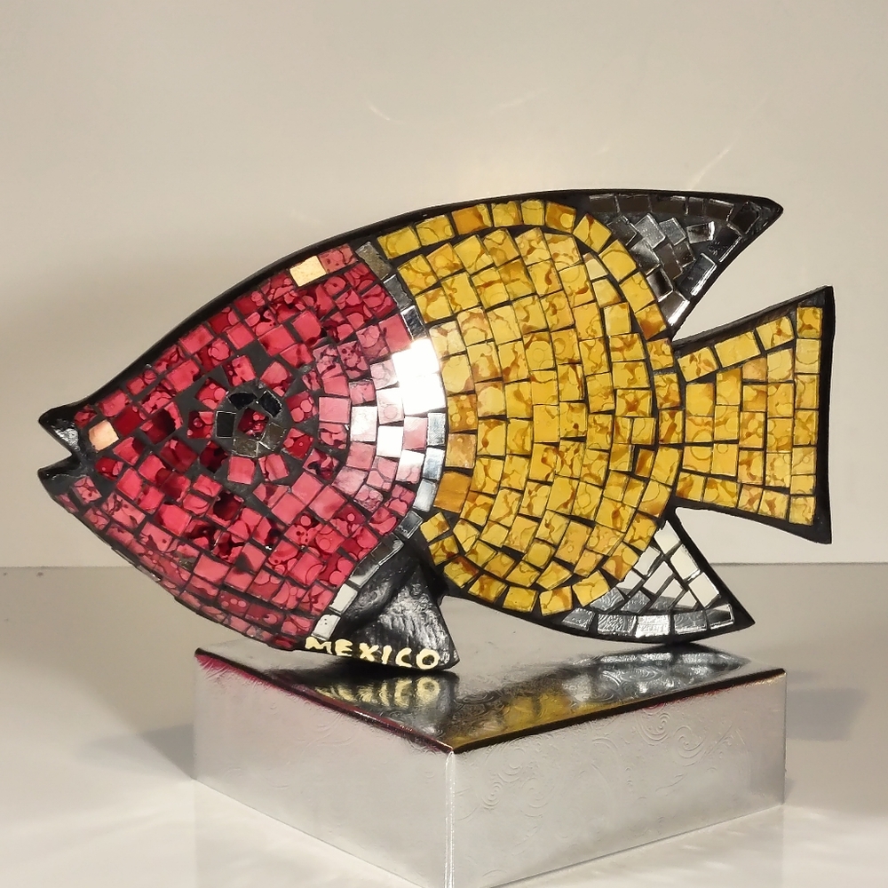 Artisanal Mosaic Mirror Colorful Fish (Made in Mexico)